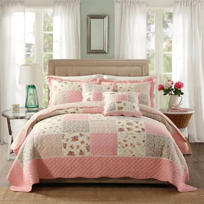 ABREEZE Cotton Quilt Shabby Rose Floral Quilt Set Bedspread Pink Rose Coverlet Victorian Bedding Set Floral Comforter Sets,Full/Queen