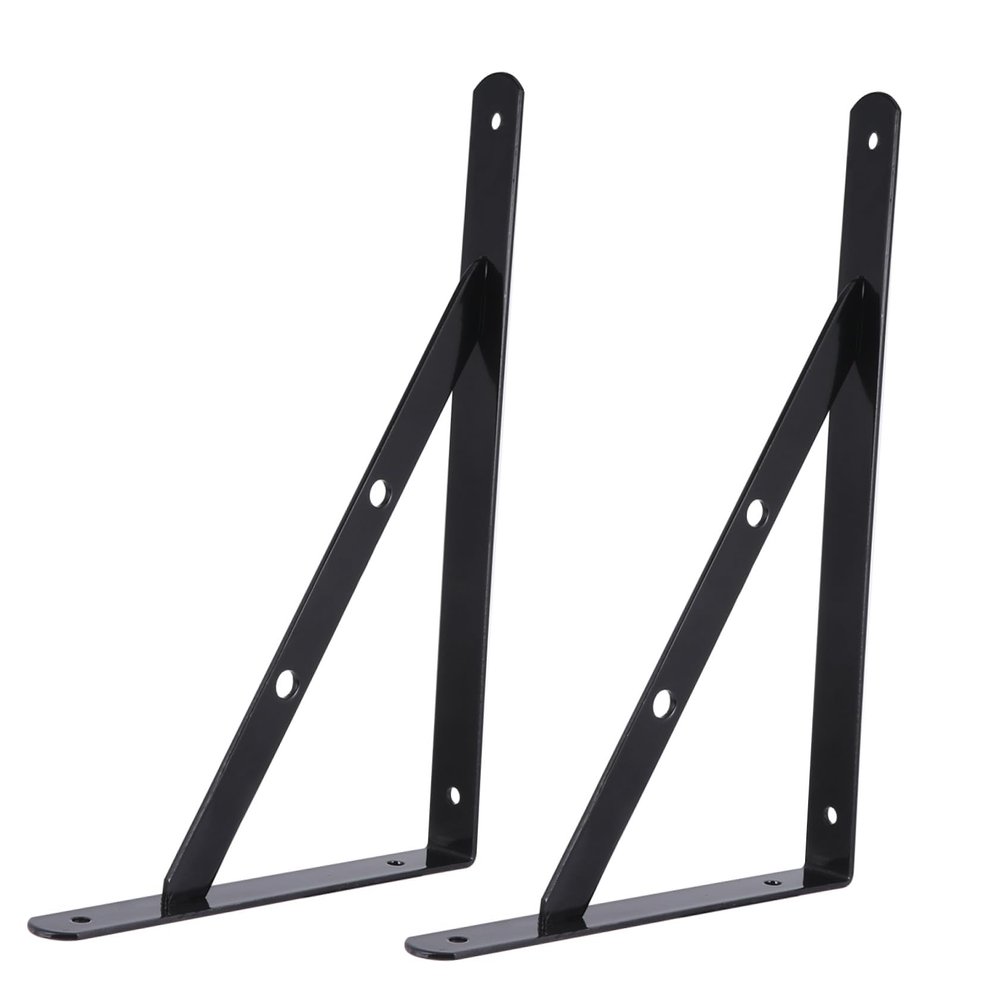 DOITOOL Metal Stand 2pcs Heavy Duty Shelf Bracket Triangular Wall Mounted Metal Shelf Support Bracket Black Angle for Floating Shelf s Shelf