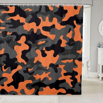 Feelyou Army Camouflage Fabric Shower Curtains Teens Camo Shower Curtain Kids Boys Girls Colorful Pattern Decor Bathroom Waterproof Accessories with 12 Hooks Orange Black Grey,72x72 Inches