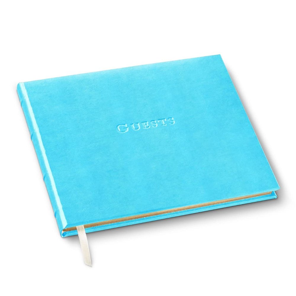 Gallery Leather Personalized Guest Book for Wedding Reception - Custom Guest Signing Book with Bookmark, add Polaroid Photos, Hardcover - Acadia Pool
