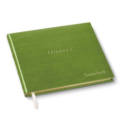 Gallery Leather Personalized Guest Book for Wedding Reception - Custom Guest Signing Book with Bookmark, add Polaroid Photos, Hardcover - Acadia Lime