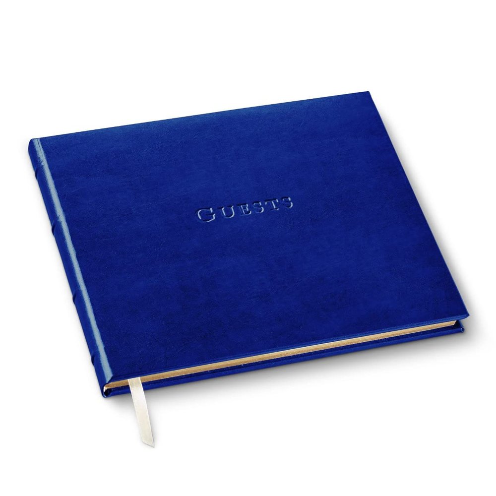 Gallery Leather Personalized Guest Book for Wedding Reception - Custom Guest Signing Book with Bookmark, add Polaroid Photos, Hardcover - Acadia Malibu