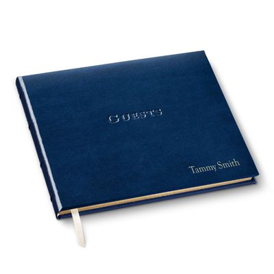 Gallery Leather Personalized Guest Book for Wedding Reception - Custom Guest Signing Book with Bookmark, add Polaroid Photos, Hardcover - Acadia Navy
