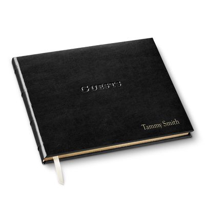 Gallery Leather Personalized Guest Book for Wedding Reception - Custom Guest Signing Book with Bookmark, add Polaroid Photos, Hardcover - Acadia Black