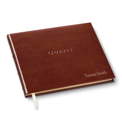 Gallery Leather Personalized Guest Book for Wedding Reception - Custom Guest Signing Book with Bookmark, add Polaroid Photos, Hardcover - Acadia Tan