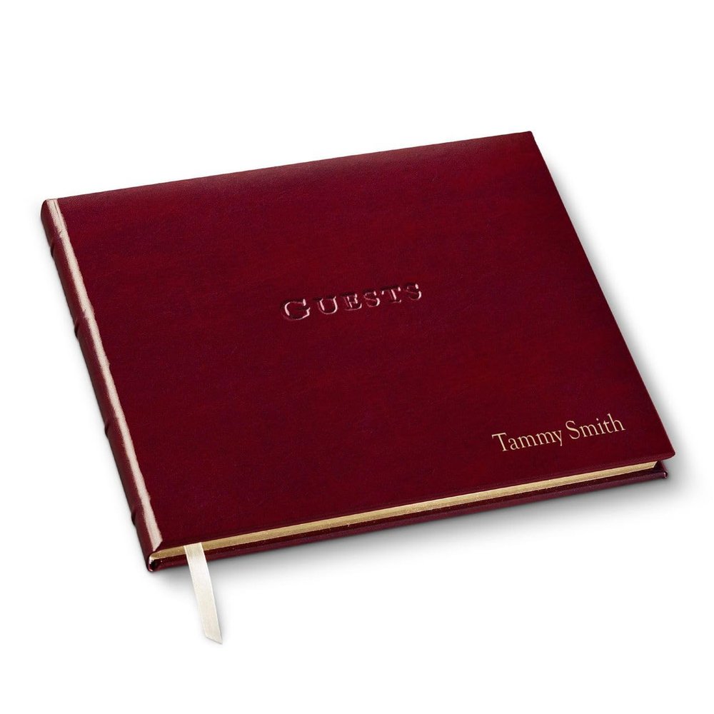 Gallery Leather Personalized Guest Book for Wedding Reception - Custom Guest Signing Book with Bookmark, add Polaroid Photos, Hardcover - Acadia Burgundy