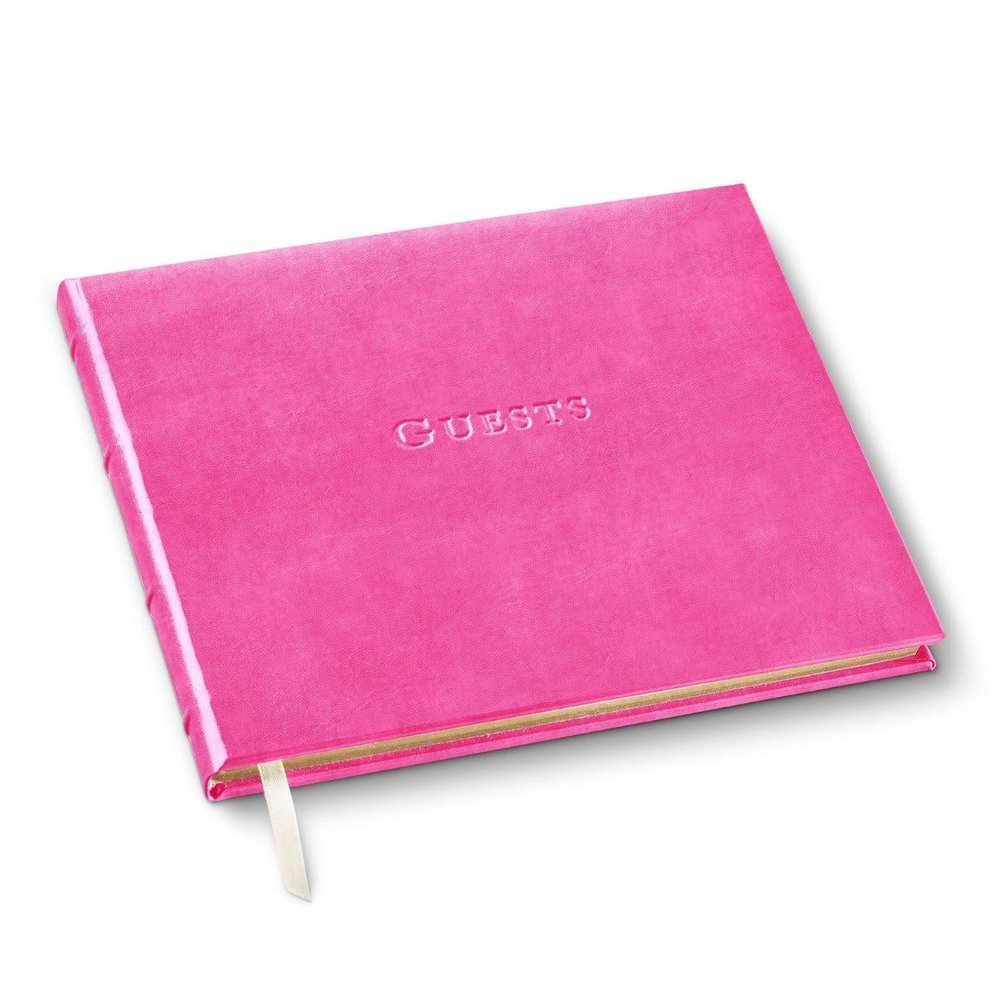 Gallery Leather Personalized Guest Book for Wedding Reception - Custom Guest Signing Book with Bookmark, add Polaroid Photos, Hardcover - Acadia Hope