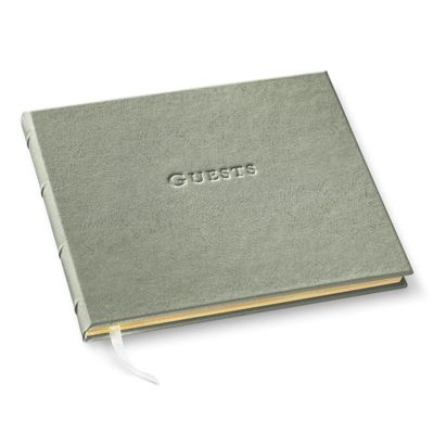 Gallery Leather Personalized Guest Book for Wedding Reception - Custom Guest Signing Book with Bookmark, add Polaroid Photos, Hardcover - Freeport Metallic Silver