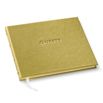 Gallery Leather Personalized Guest Book for Wedding Reception - Custom Guest Signing Book with Bookmark, add Polaroid Photos, Hardcover - Freeport Metallic Gold