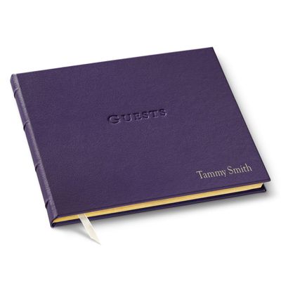 Gallery Leather Personalized Guest Book for Wedding Reception - Custom Guest Signing Book with Bookmark, add Polaroid Photos, Hardcover - Camden Violet