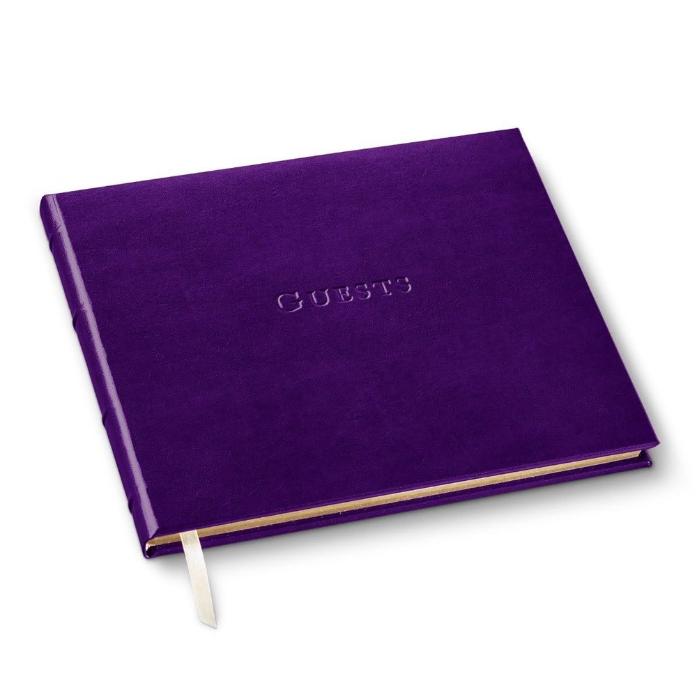 Gallery Leather Personalized Guest Book for Wedding Reception - Custom Guest Signing Book with Bookmark, add Polaroid Photos, Hardcover - Acadia Plum