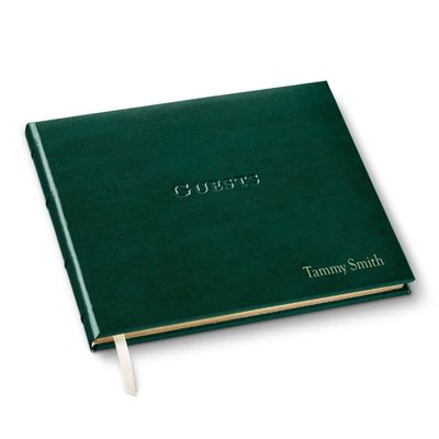 Gallery Leather Personalized Guest Book for Wedding Reception - Custom Guest Signing Book with Bookmark, add Polaroid Photos, Hardcover - Acadia Green