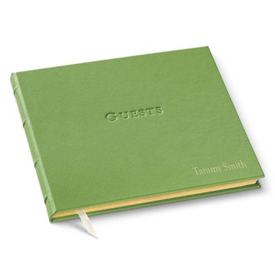 Gallery Leather Personalized Guest Book for Wedding Reception - Custom Guest Signing Book with Bookmark, add Polaroid Photos, Hardcover - Camden Kiwi