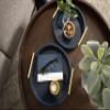 Kate and Laurel Lipton Modern Round Tray Set; Set of 2; Navy Blue and Gold; Glam Decorative Tray Set for Storage and Display view 4