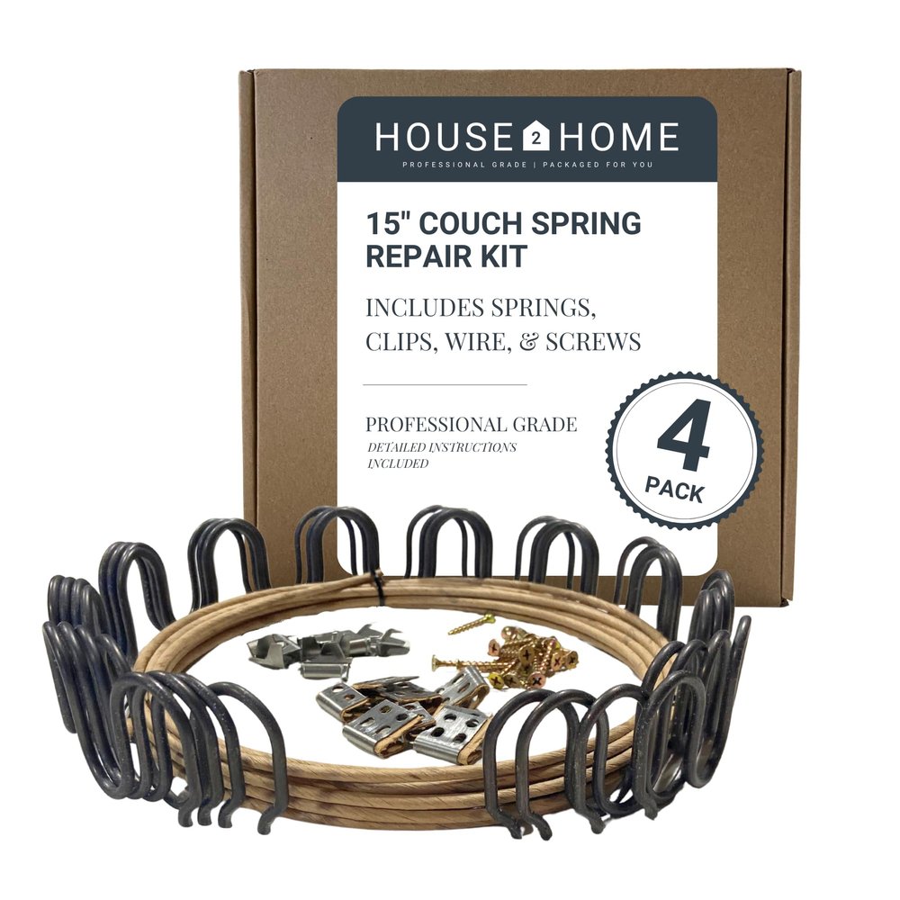House2Home 15" Couch Spring Repair Kit - Fix Sofa with 4 Springs, Clips, Stay Wire, Screws & Instructions