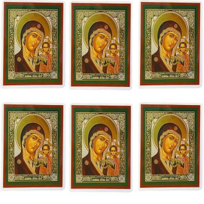 Needzo Virgin Mary Prayer Cards Russian Icon Virgin of Kazan 3 1/4 inch, Pack of 6, Laminated