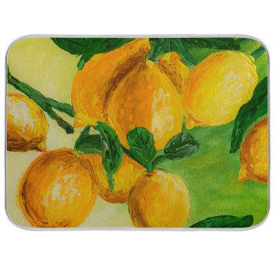 Absorbent Dish Drying Mat for Kitchen Counter - Yellow Lemon Microfiber Drying Pad, Reversible Drainer Mats for Countertop, Large 18 x 24 inch