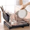 qiuqiu 2-Tier Draining Rack, Aluminum Crockery Basket, Draining Grid with Drip Tray, Cutlery Holder and Plate Rack for Kitchen Crockery, Sink, Sink, Organizer view 3