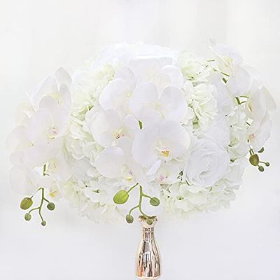 Artificial and Dried Flower 35/40/50cm Artificial Flower Table Flower Ball Centerpieces Wedding Arch Backdrop Rose Peonies Hydrangea Mix Road Guide Bouquet - ( Color: White; Size: 40cm )