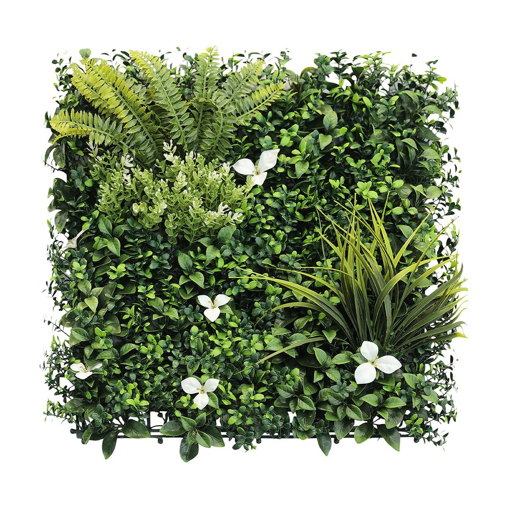 SunnyRoyal 4 Pcs 20"x20" Artificial Boxwood Panels Grass Wall Greenery Backdrop Decor Privacy Hedge Fence Screen for Outdoor Indoor Backyard Garden Decoration, 5 Mixed Leaves
