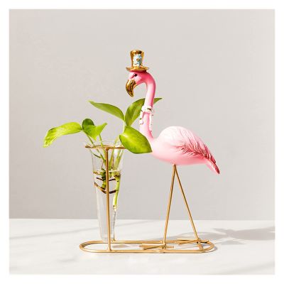 TYZK Flamingo Sculpture VaseHydroponic Test Tube VaseFlower Arrangement ContainerGlass Jarswedding VaseLiving Room Table AccessoriesHome Decoration (Color : Greater Flamingo B)
