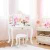 KOTEK Kids Vanity Set w/Tri-Folding Mirror, Princess Makeup Dressing Table w/Detachable Top & Drawer, 2-in-1 Vanity Table and Chair Set, Crown Pretend Beauty Play Vanity for Girls (White) view 2