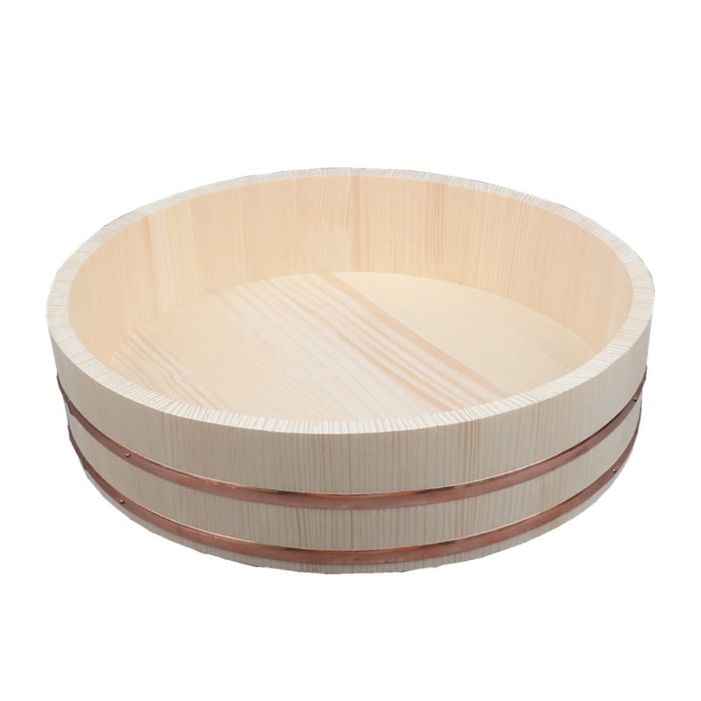 11 Sizes Wooden Sushi Rice Bowl - Hangiri Sushi Oke Rice Mixing Tub Japanese Bibimbap Serving Dish for Restaurant Home Kitchen Tool,27x7.5cm