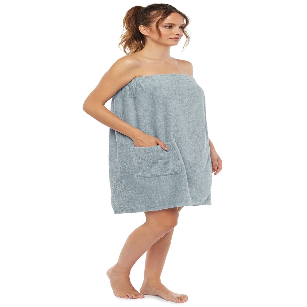 Arus Women Bathrobe GOTS Certified Organic 100% Turkish Terry Cotton Robe Adjustable Closure Bath Wrap Seafoam, Small