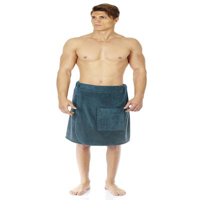 Arus Mens Robe GOTS Certified Organic Turkish Cotton Bathrobe Adjustable Closure Shower and Bath Wrap Ocean Blue, Small-Medium
