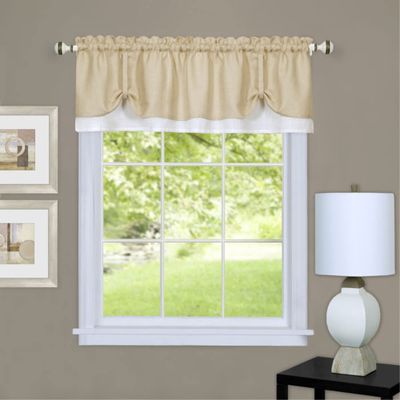 Ergode Darcy Window Curtain Valance Polyester Fabric, Visually Appealing Texture - Easy Installation, Coordinate with Darcy Panel - Machine Washable - 58x14, Tan/White