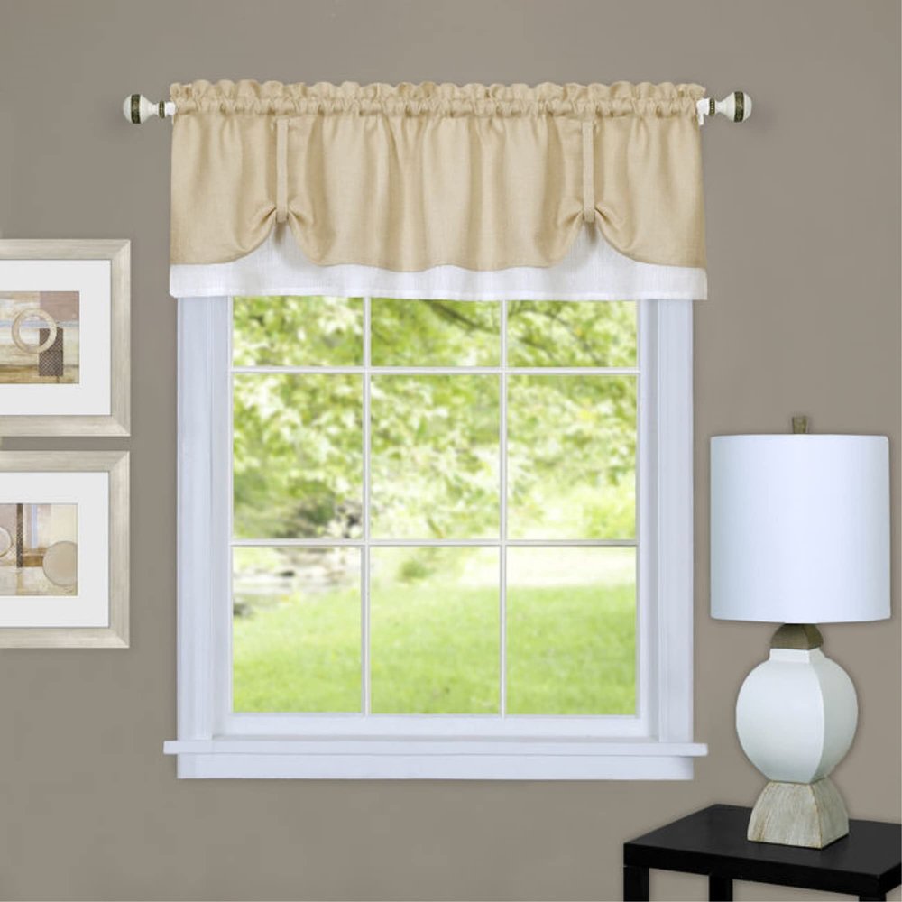 Ergode Darcy Window Curtain Valance Polyester Fabric, Visually Appealing Texture - Easy Installation, Coordinate with Darcy Panel - Machine Washable - 58x14, Tan/White