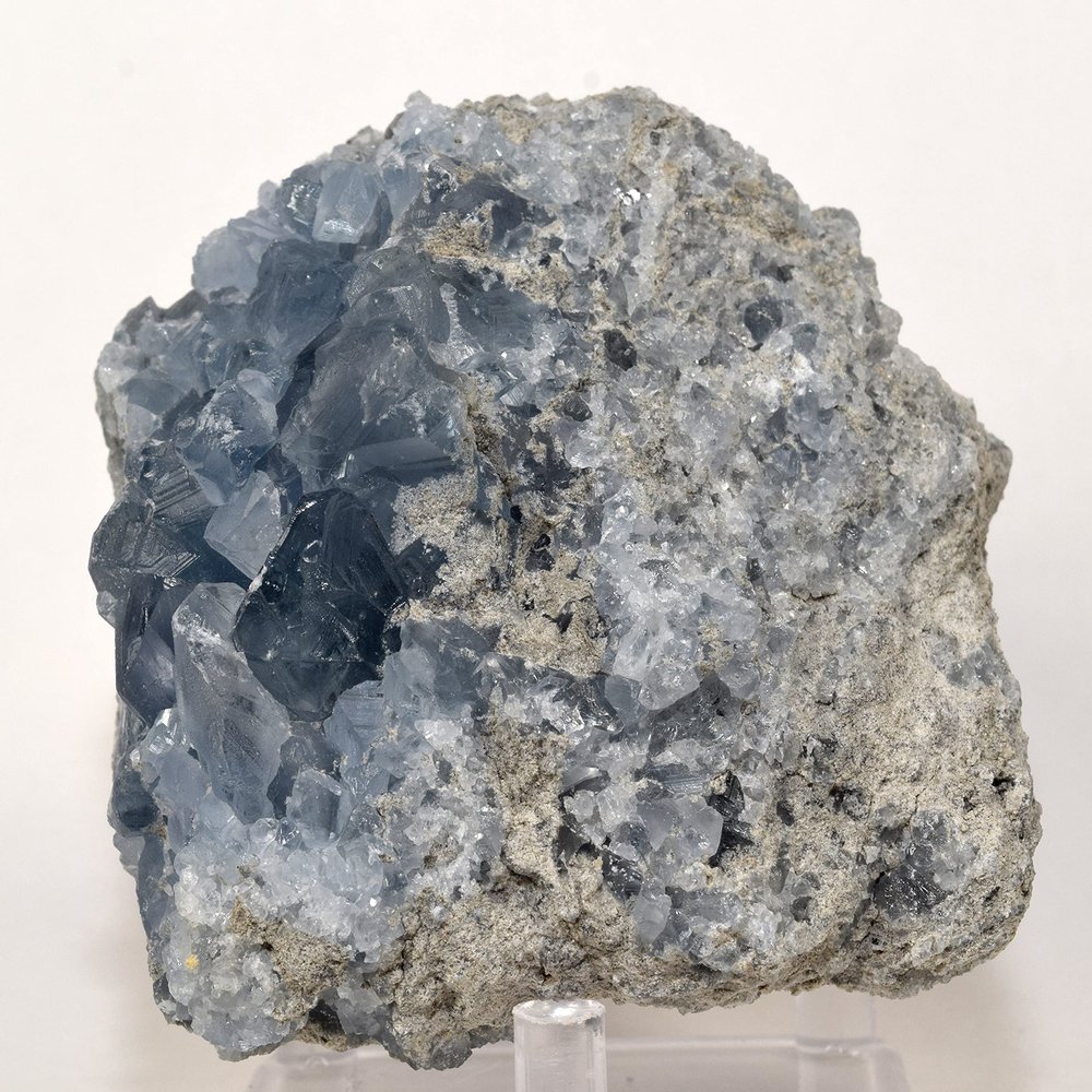 570g Ice Sky Blue Celestite Freeform Natural Sparkling Druzy Crystal Geode Mineral Stone Cluster - Madagascar + One Polished Clear Quartz Cabochon