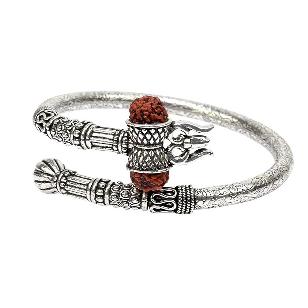 Rudraksha Kada In Pure Silver/Lord Shiva Kada Free Size Unisex Charm Hindu Religion Luck