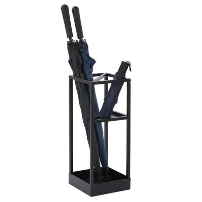 MyGift Umbrella Stand,Umbrella Holder for Entryway,20 Inch Tall Modern Metal Geometric Freestanding Umbrella Rack or Cane Holder with Shelf for Small Umbrellas and Bottom Drip Tray (Black)