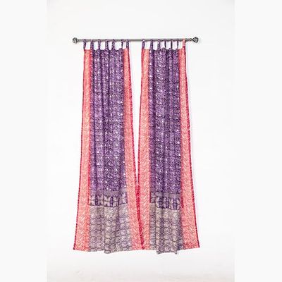 108"L Light-Filtering Sari Colorful Curtains  Boho Curtains, Bed Canopy, Window Treatment For Bedroom or Living room, Indian Print Curtains + Tote bag (Plum Berry Single Panel)