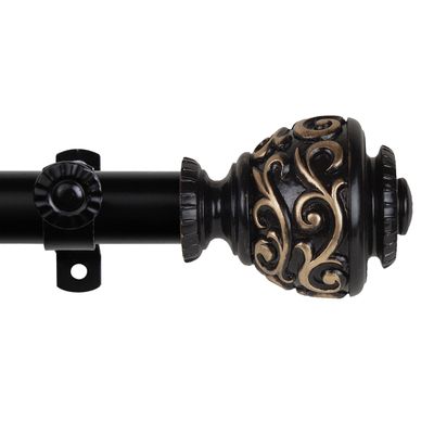 A&F Rod Dcor - Jamila 13/16" Single Curtain Rod 120-170 inch - Black