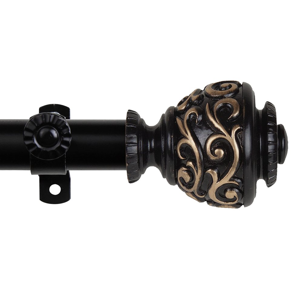 A&F Rod Dcor - Jamila 13/16" Single Curtain Rod 120-170 inch - Black