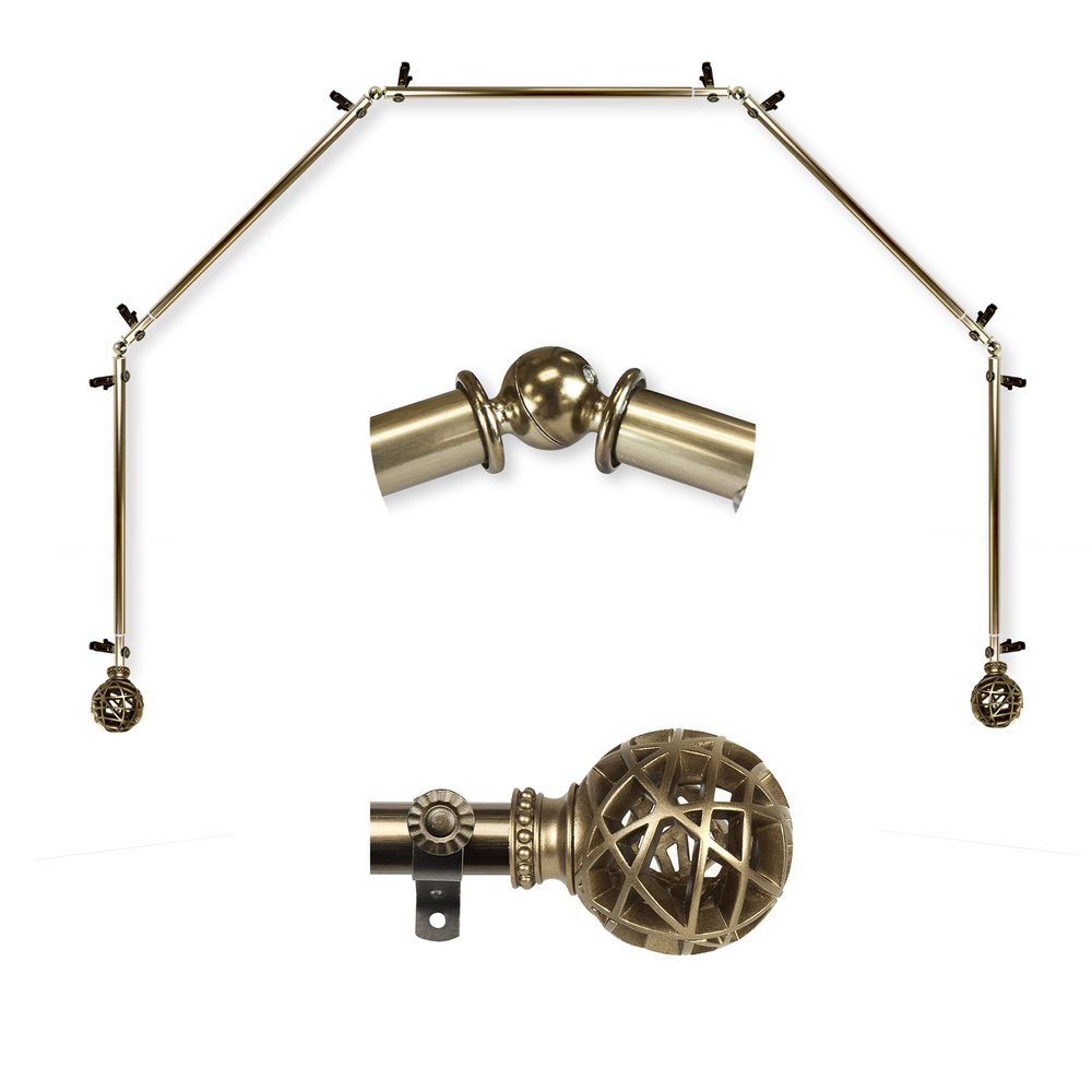 A&F Rod Dcor - Legend 13/16" 5-Sided Bay Window Curtain Rod - Antique Brass