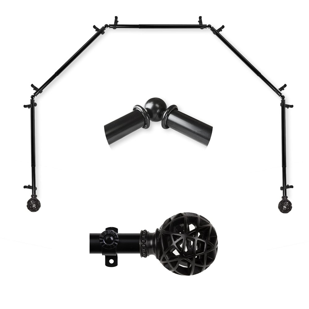 A&F Rod Dcor - Legend 13/16" 5-Sided Bay Window Curtain Rod - Black