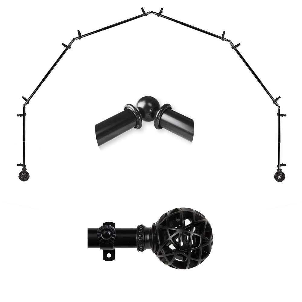 A&F Rod Dcor - Legend 13/16" 6-Sided Bay Window Curtain Rod - Black