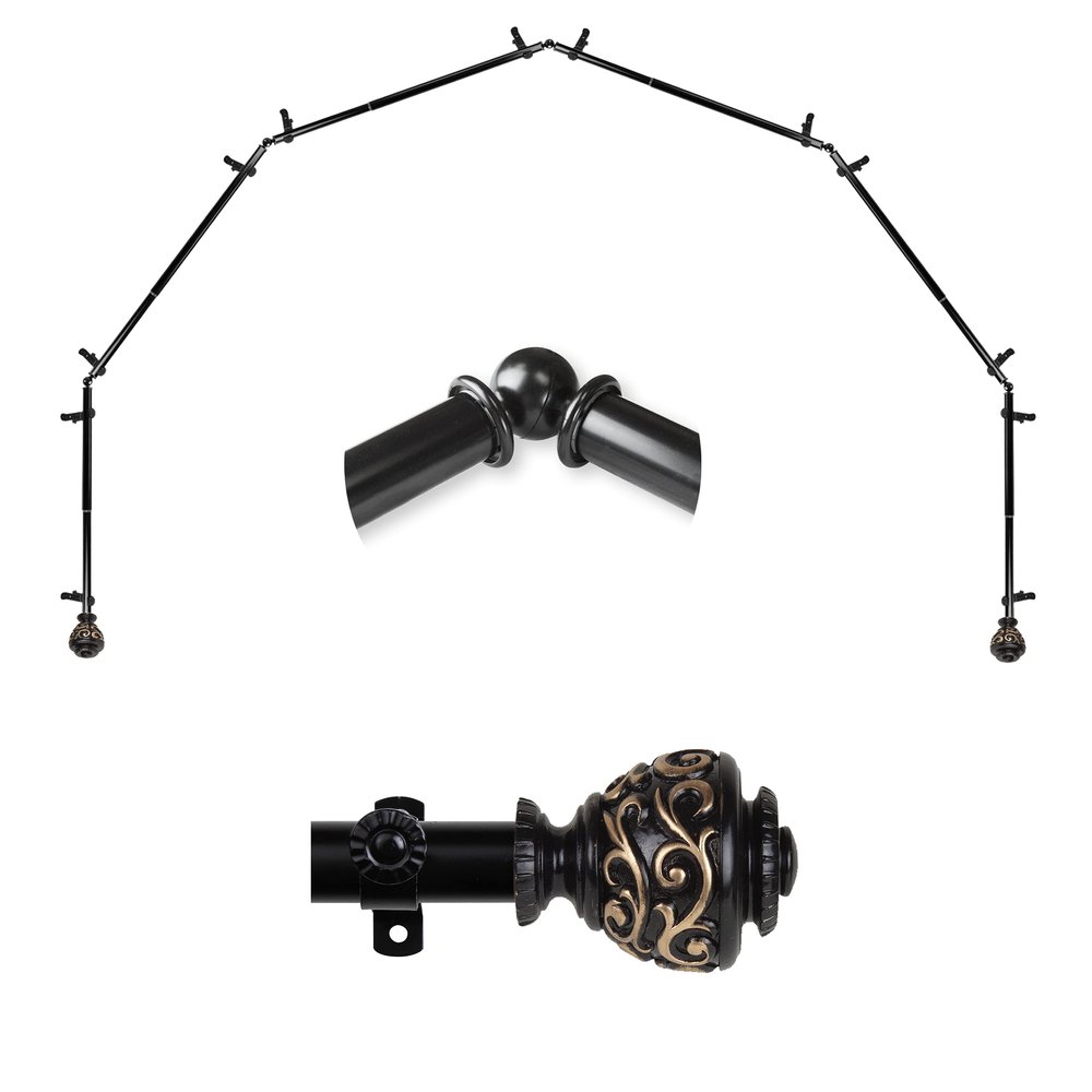 A&F Rod Dcor - Jamila 13/16" 6-Sided Bay Window Curtain Rod - Black
