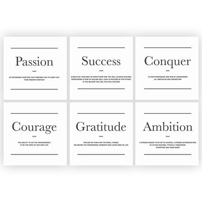 6X Motivational canvas, wall art for bedroom and office, inspirational black and white canvas poster, motivational poster set, decor bundle for home, wall pictures for living room (6x - 30 X 30 in)