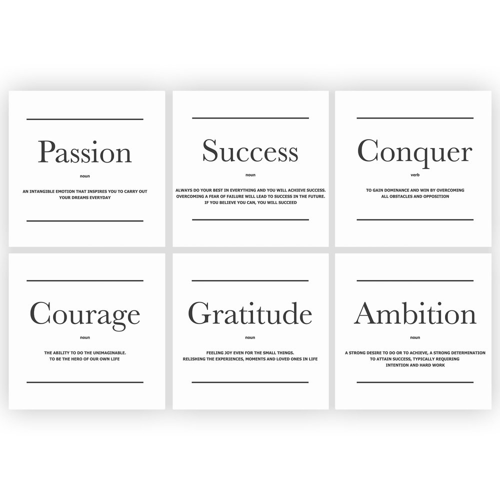 6X Motivational canvas, wall art for bedroom and office, inspirational black and white canvas poster, motivational poster set, decor bundle for home, wall pictures for living room (6x - 30 X 30 in)
