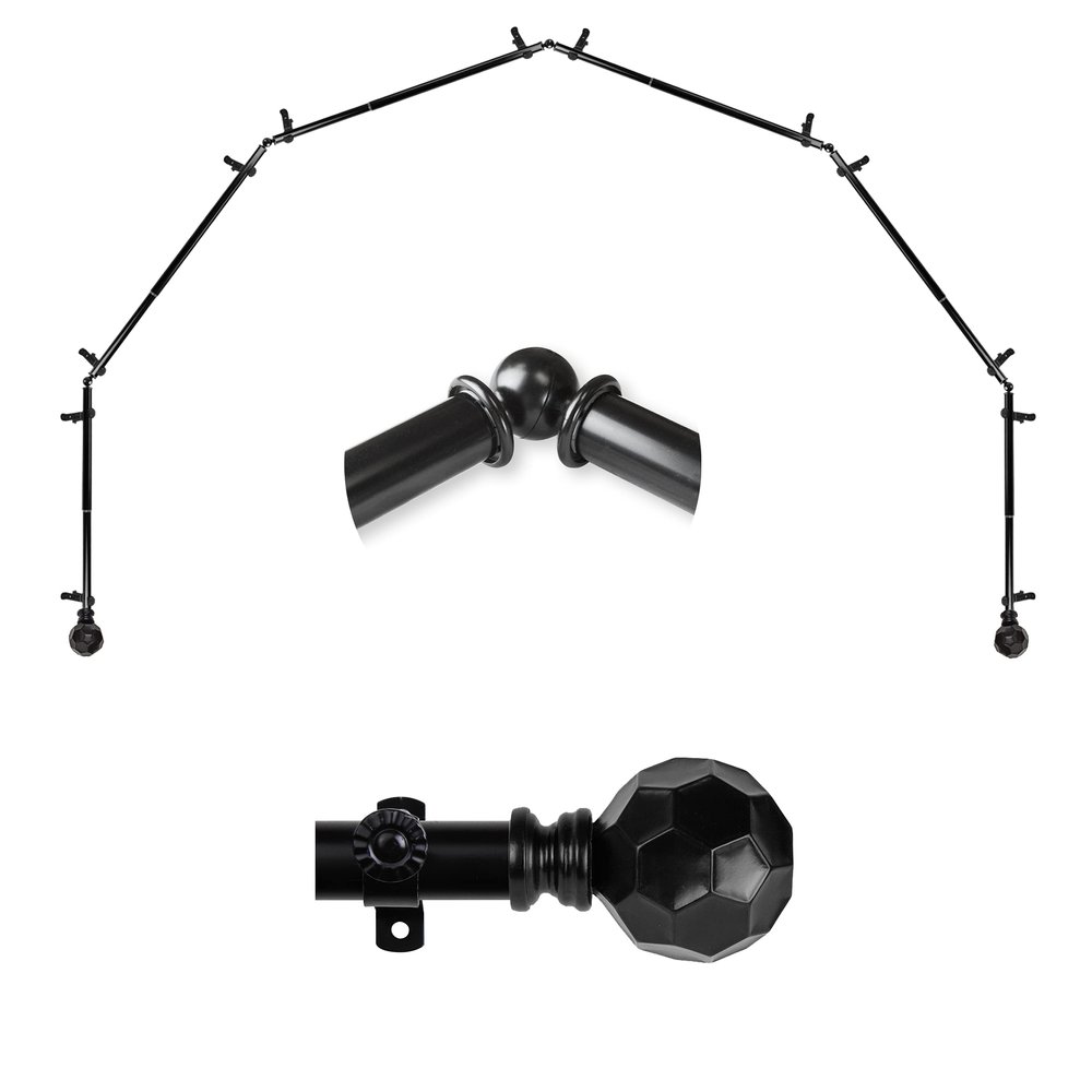 A&F Rod Dcor - Cara 13/16" 6-Sided Bay Window Curtain Rod - Black