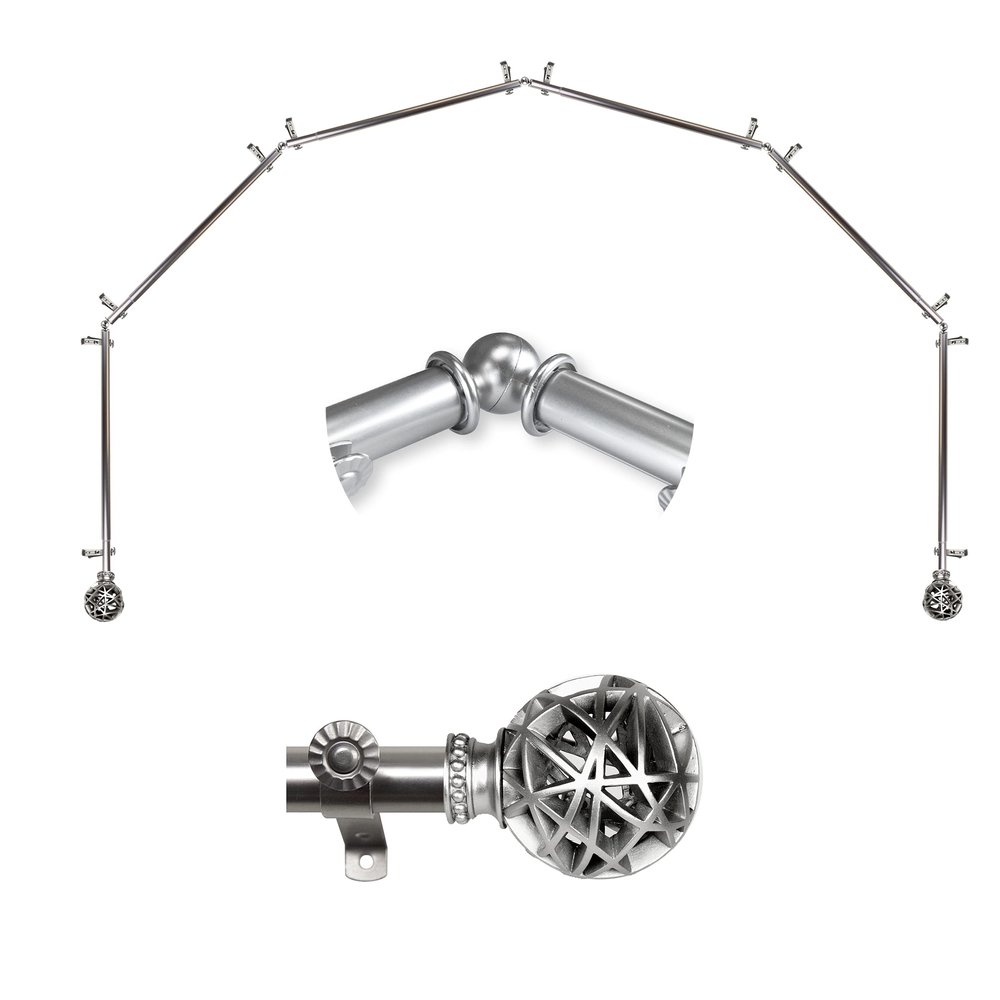 A&F Rod Dcor - Legend 13/16" 6-Sided Bay Window Curtain Rod - Satin Nickel