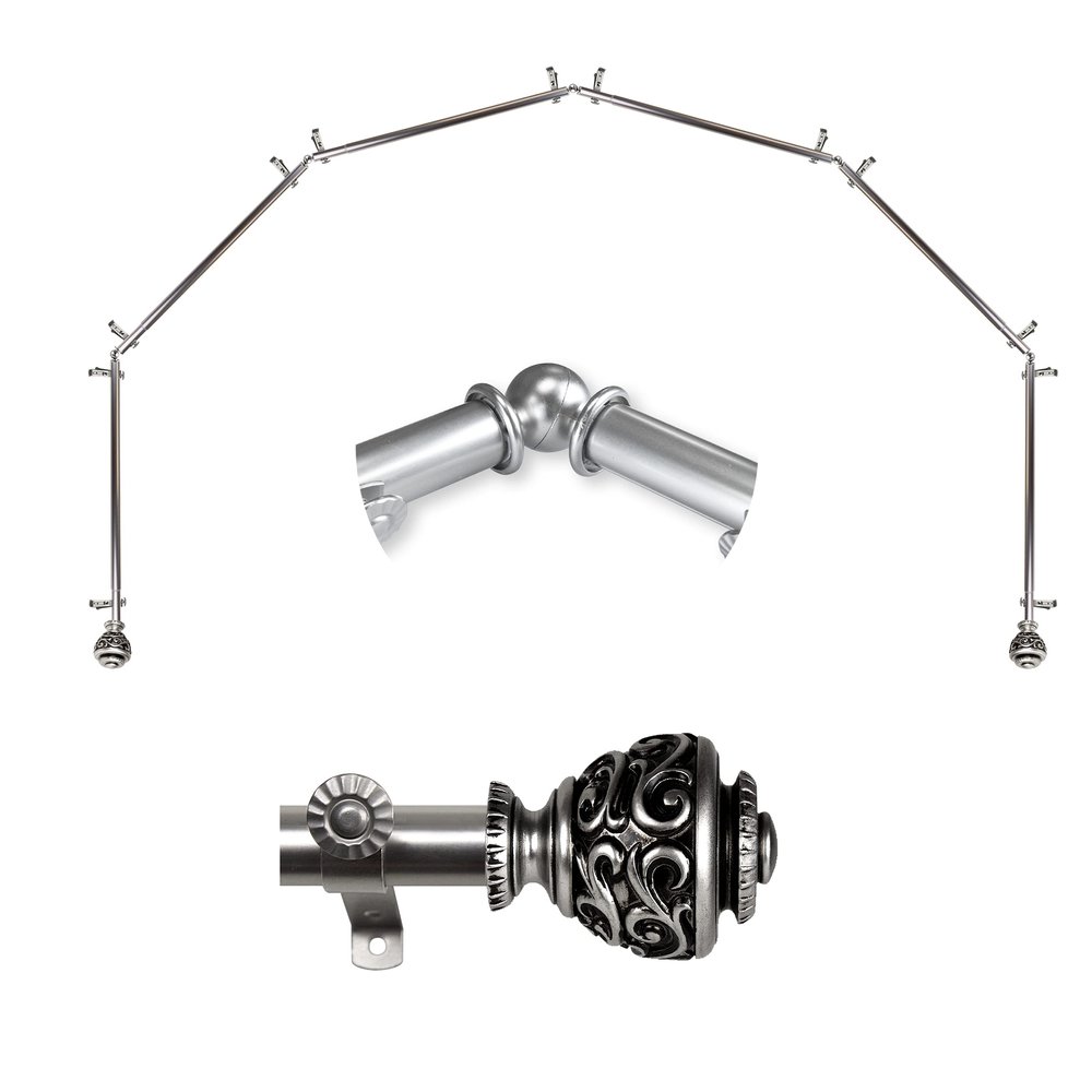 A&F Rod Dcor - Jamila 13/16" 6-Sided Bay Window Curtain Rod - Satin Nickel