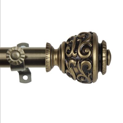 A&F Rod Dcor - Jamila 13/16" Single Curtain Rod 120-170 inch - Antique Brass