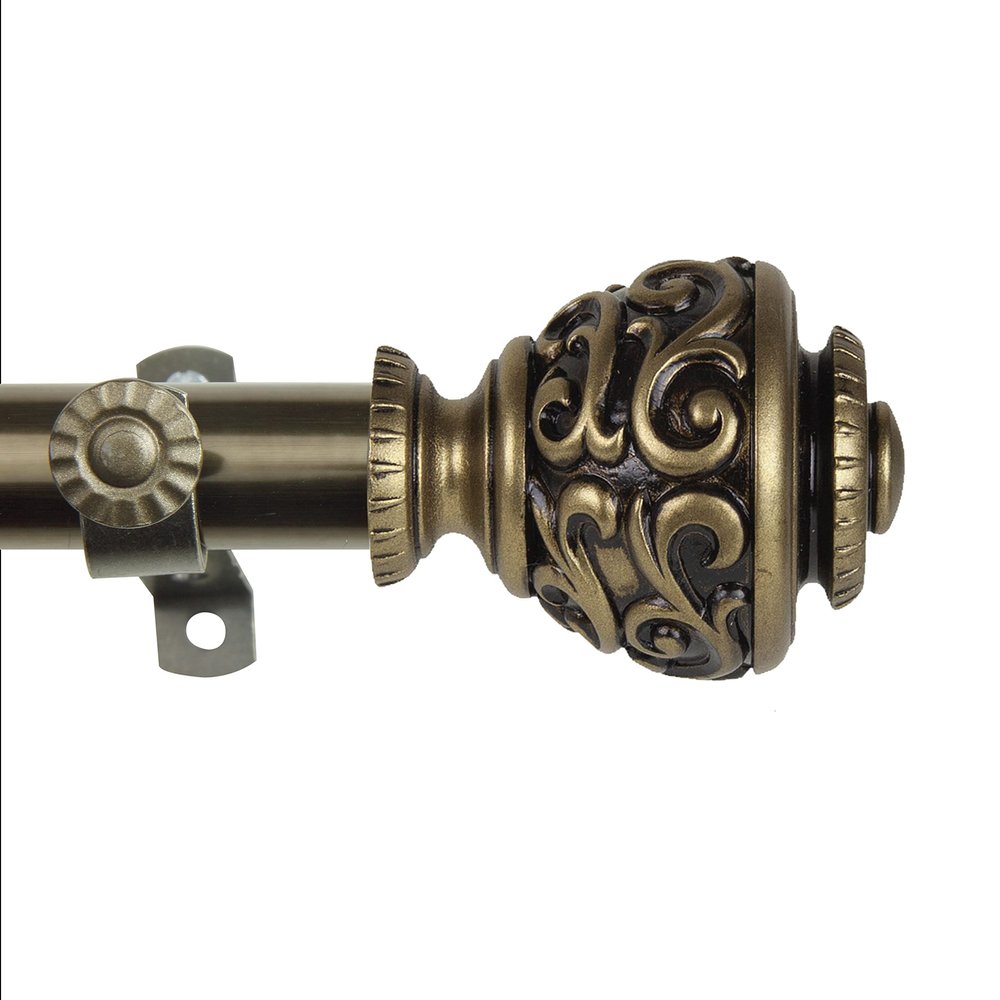 A&F Rod Dcor - Jamila 13/16" Single Curtain Rod 120-170 inch - Antique Brass