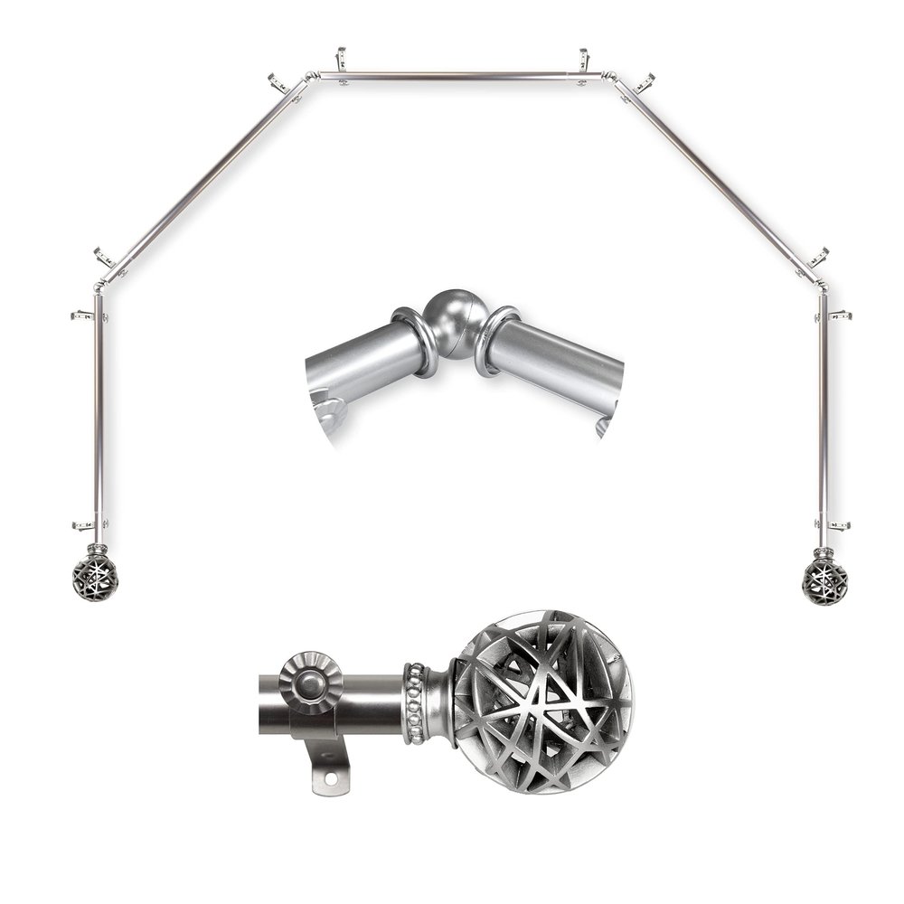A&F Rod Dcor - Legend 13/16" 5-Sided Bay Window Curtain Rod - Satin Nickel