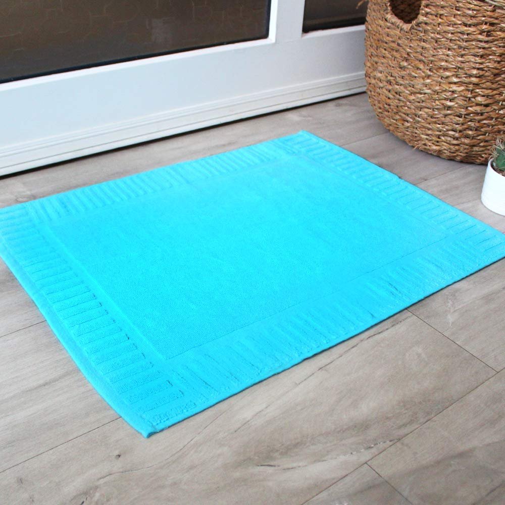 BLANCHO BEDDING Hurbane Bath Mat Towel Rug for Bathroom Set 100% Cotton Turquoise 24 Pcs